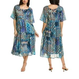 Johnny Was workshop Klodi Raglan tiered midi Dress women size S